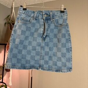 Wild Fable Denim Mini Skirt Checkered Print Blue Jean Skirt Size‎ 00